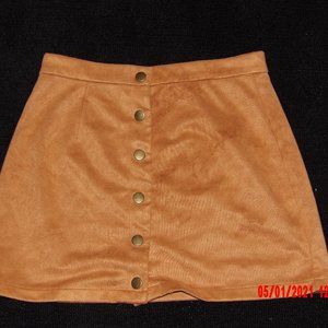 Button Front Straight Suede Skirt